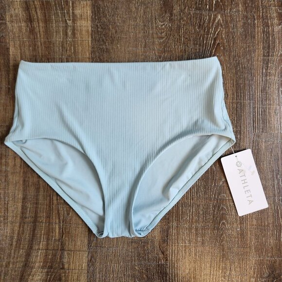 Athleta NWT High Waist Rib Swim Bottom Women’s Size M Dawn Blue Beach Pool - Picture 1 of 9